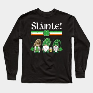 Three Gnomes Leprechaun Irish Flag Cheers Slainte Long Sleeve T-Shirt